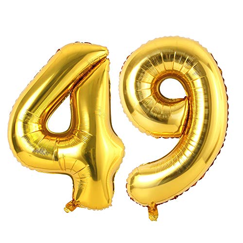 Ponmoo Golden Luftballon Zahlen 49/94. 0 1 2 3 4 5 6 7 8 9 10 50 bis 100 Riesige Folienballon Zahl Geburtstagsdeko, Deko zum Geburtstag Folienluftballons, Dekoration Birthday Zahlenballon von Ponmoo