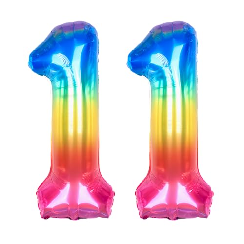 Ponmoo 40 Zoll Foil Luftballon Zahlen 11 Neon Regenbogen (101cm), Helium oder Luft, Riesige Folienballons Nummer 0-100, Große Ballons für Hochzeitstag und Geburtstagsparty Ballon Dekoration von Ponmoo