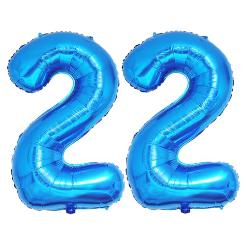 Ponmoo 40 Zoll Foil Luftballons Zahlen 22 Blau (101cm), Aufblasbares Helium oder Luft, Riesige Folienballons Nummer 0-100, Große Ballons für Hochzeitstag und Geburtstagsparty Ballon Dekoration von Ponmoo