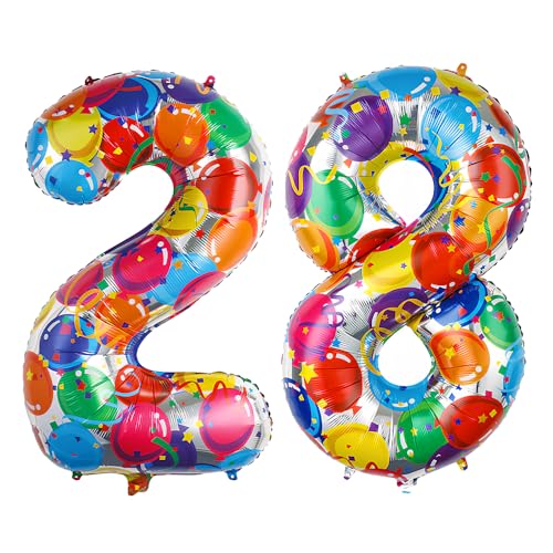 Ponmoo 40 Zoll Foil Luftballon Zahlen 28/82 Mehrfarbig (101cm), Aufblasbares Helium oder Luft, Riesige Folienballons Nummer 0-100, Große Ballones für Hochzeitstag und Geburtstag Party Dekoration von Ponmoo