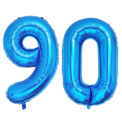 Ponmoo 40 Zoll Foil Luftballons Zahlen 90 Blau (101cm), Aufblasbares Helium oder Luft, Riesige Folienballons Nummer 0-100, Große Ballons für Hochzeitstag und Geburtstagsparty Ballon Dekoration von Ponmoo