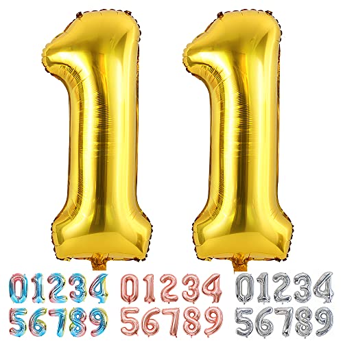 Ponmoo Luftballons Zahlen 11 Gold, Riesen Nummer 0 1 2 3 4 5 6 7 8 9 10-19 20-29 30-39 40 50 60 70 80 90 100, groß Folienballons für Hochzeit Jubiläum, Geburtstagsballons Party Dekoration von Ponmoo
