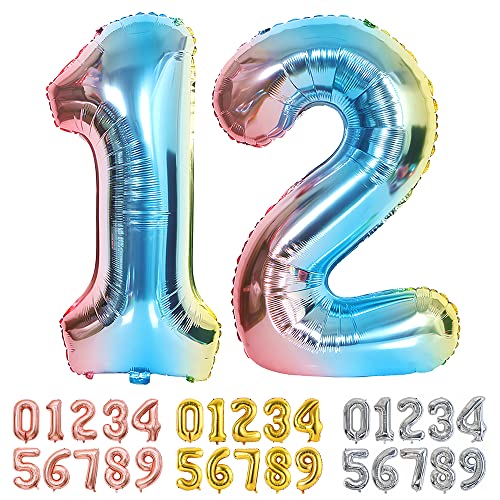 Ponmoo Luftballons Zahlen 12/21 Farbverlauf Blau, Riesen Nummer 0 1 2 3 4 5 6 7 8 9 10-19 20-29 30-39 40 50 60 70 80 90 100, groß Folienballons für Hochzeit Jubiläum, Geburtstags Party Dekoration von Ponmoo