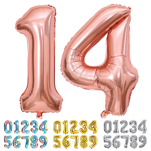 Ponmoo Luftballons Zahlen 14/41 Rosegold, Riesen Nummer 0 1 2 3 4 5 6 7 8 9 10-19 20-29 30-39 40 50 60 70 80 90 100, groß Folienballons für Hochzeit Jubiläum, Geburtstagsballons Party Dekoration von Ponmoo
