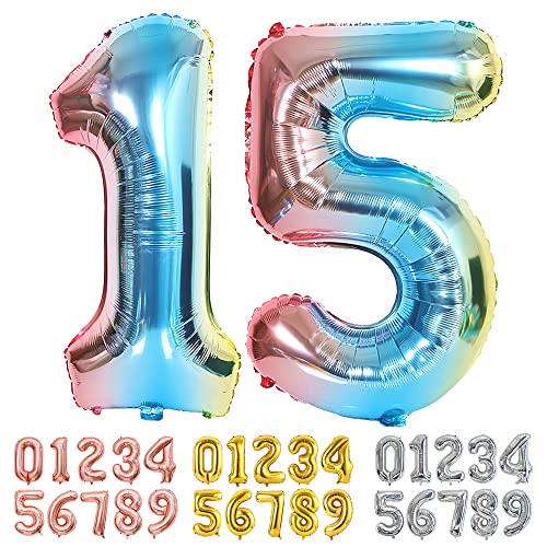 Ponmoo Luftballons Zahlen 15/51 Farbverlauf Blau, Riesen Nummer 0 1 2 3 4 5 6 7 8 9 10-19 20-29 30-39 40 50 60 70 80 90 100, groß Folienballons für Hochzeit Jubiläum, Geburtstags Party Dekoration von Ponmoo