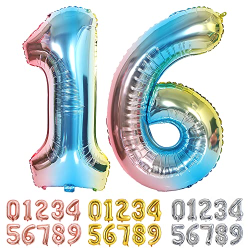 Ponmoo Luftballons Zahlen 16/61 Farbverlauf Blau, Riesen Nummer 0 1 2 3 4 5 6 7 8 9 10-19 20-29 30-39 40 50 60 70 80 90 100, groß Folienballons für Hochzeit Jubiläum, Geburtstags Party Dekoration von Ponmoo