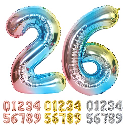 Ponmoo Luftballons Zahlen 26/62 Farbverlauf Blau, Riesen Nummer 0 1 2 3 4 5 6 7 8 9 10-19 20-29 30-39 40 50 60 70 80 90 100, groß Folienballons für Hochzeit Jubiläum, Geburtstags Party Dekoration von Ponmoo