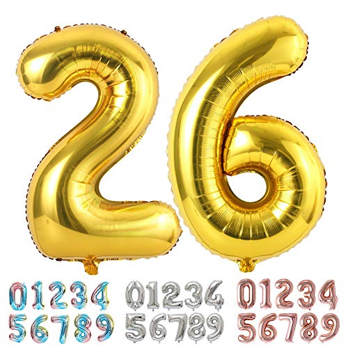Ponmoo Luftballons Zahlen 26/62 Gold, Riesen Nummer 0 1 2 3 4 5 6 7 8 9 10-19 20-29 30-39 40 50 60 70 80 90 100, groß Folienballons für Hochzeit Jubiläum, Geburtstagsballons Party Dekoration von Ponmoo
