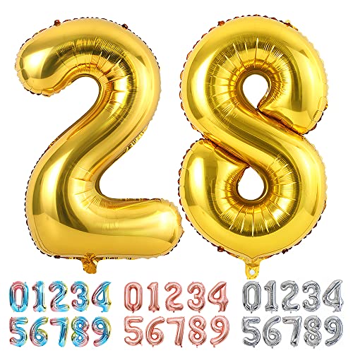 Ponmoo Luftballons Zahlen 28/82 Gold, Riesen Nummer 0 1 2 3 4 5 6 7 8 9 10-19 20-29 30-39 40 50 60 70 80 90 100, groß Folienballons für Hochzeit Jubiläum, Geburtstagsballons Party Dekoration von Ponmoo
