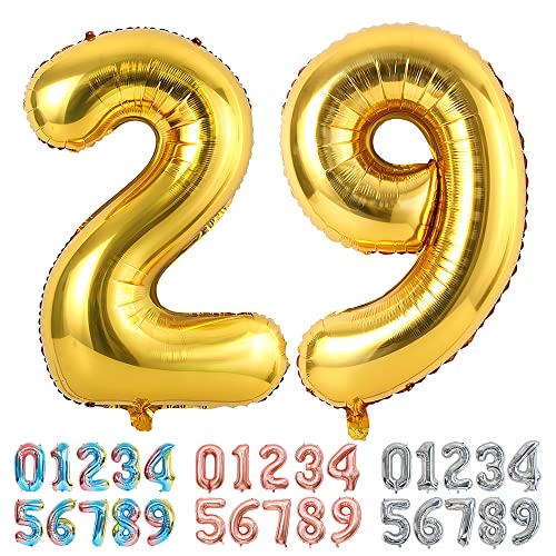 Ponmoo Luftballons Zahlen 29/92 Gold, Riesen Nummer 0 1 2 3 4 5 6 7 8 9 10-19 20-29 30-39 40 50 60 70 80 90 100, groß Folienballons für Hochzeit Jubiläum, Geburtstagsballons Party Dekoration von Ponmoo