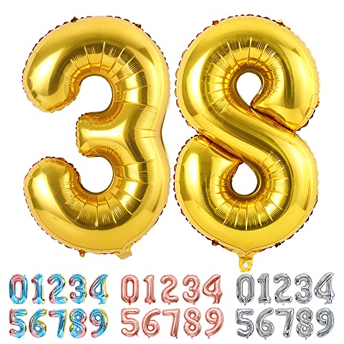 Ponmoo Luftballons Zahlen 38/83 Gold, Riesen Nummer 0 1 2 3 4 5 6 7 8 9 10-19 20-29 30-39 40 50 60 70 80 90 100, groß Folienballons für Hochzeit Jubiläum, Geburtstagsballons Party Dekoration von Ponmoo