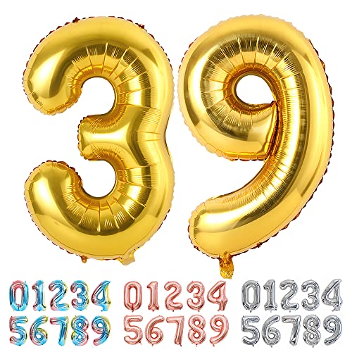 Ponmoo Luftballons Zahlen 39/93 Gold, Riesen Nummer 0 1 2 3 4 5 6 7 8 9 10-19 20-29 30-39 40 50 60 70 80 90 100, groß Folienballons für Hochzeit Jubiläum, Geburtstagsballons Party Dekoration von Ponmoo