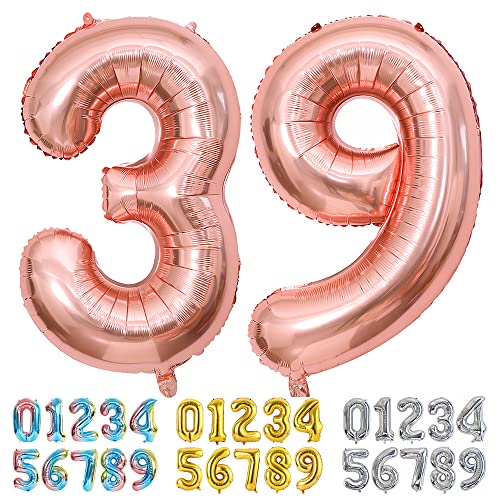 Ponmoo Luftballons Zahlen 39/93 Rosegold, Riesen Nummer 0 1 2 3 4 5 6 7 8 9 10-19 20-29 30-39 40 50 60 70 80 90 100, groß Folienballons für Hochzeit Jubiläum, Geburtstagsballons Party Dekoration von Ponmoo