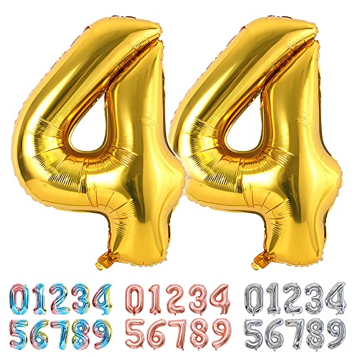 Ponmoo Luftballons Zahlen 44 Gold, Riesen Nummer 0 1 2 3 4 5 6 7 8 9 10-19 20-29 30-39 40 50 60 70 80 90 100, groß Folienballons für Hochzeit Jubiläum, Geburtstagsballons Party Dekoration von Ponmoo