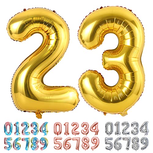 Ponmoo Luftballonss Zahlen 23/32 Gold, Riesen Nummer 0 1 2 3 4 5 6 7 8 9 10-19 20-29 30-39 40 50 60 70 80 90 100, groß Folienballons für Hochzeit Jubiläum, Geburtstagsballons Party Dekoration von Ponmoo