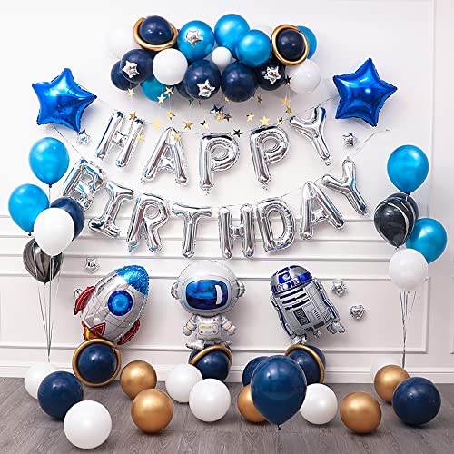 Ponmoo Birthday Ballons Roboter Luftballons Deko Geburtstag Blau 76Pcs von Ponmoo