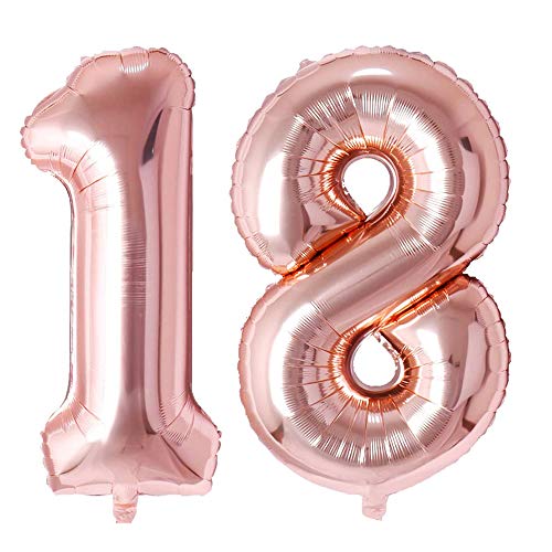 Ponmoo Rosegold Luftballon Zahlen 18/81 0 bis 100 Riesige Folienballon Zahl Geburtstagsdeko, Deko zum Geburtstag Folienluftballons, Dekoration Birthday Zahlenballon - 34 Zoll von Ponmoo
