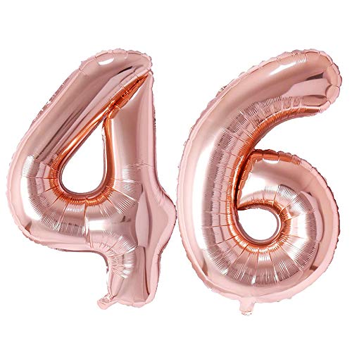 Ponmoo Rosegold Luftballon Zahlen 46/64. 0 bis 100 Riesige Folienballon Zahl Geburtstagsdeko, Deko zum Geburtstag Folienluftballon 46 64, Dekoration Birthday Zahlenballon 46/64 Rosegold 34 Zoll von Ponmoo