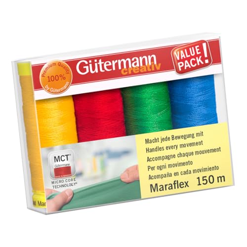 Gütermann - Gütermann Creativ Polyester (4x150m) Maraflex Elastik-Nähgarn-Satz, Farbvariation 2 - 1 Satz von Pony