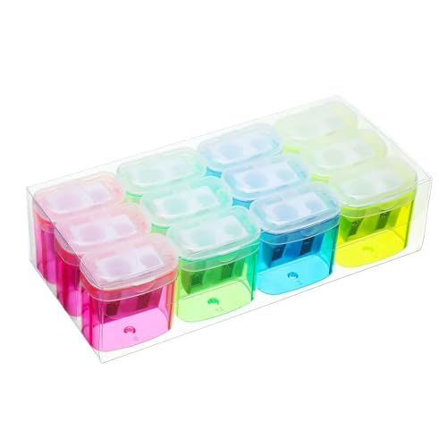 Poo4kark Outdoor 12-teiliger Bleistiftspitzer mit Abdeckung, Doppelloch, Hand-Bleistiftspitzer, Standard-Bleistift extra großer Bleistift, Handbuch für Kinder, Erwachsene, (Sky Blue, 3.8x2.4x4cm) von Poo4kark