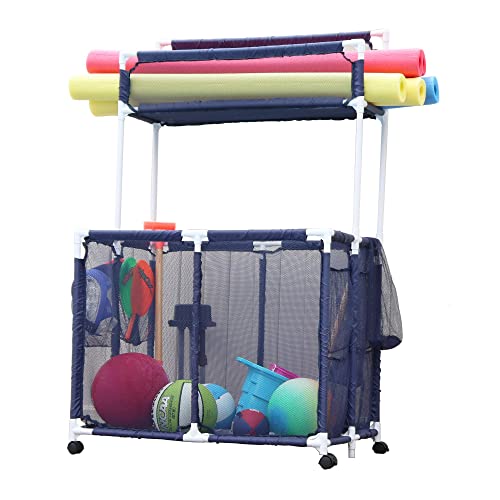 Pool Bins Pool-Aufbewahrungs-Organizer-Halter – Nudeln, Spielzeug, Bälle und Schwimmer, Netzstoff, Doppeldecker, groß mit Nudelregal, (58,4 cm L x 89,7 cm B x 150,9 cm H), blau/weiß von Pool Bins