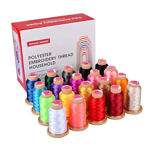 Poolin Richword 800M 20 Farben Stickgarn, 40 W (108D/2) Polyester-Stickmaschinengarn-Set, für Stickmaschinen und Nähmaschinen von Poolin
