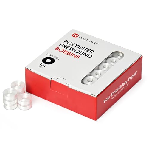 Richword vorgewickelte Spulen, Kunststoffseite, 144 Stück, Größe L (SA155), 75D/2 (60 WT) Polyester-Spulengarn für kommerzielle Multi-Nadel-Stickmaschine, Weiß, 100 Meter von Poolin