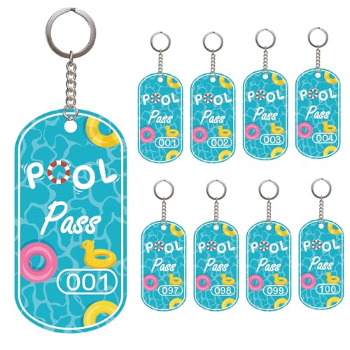 Pool-Pass-Etiketten mit fortlaufend nummerierten 001-100 wasserdichten Kunststoff-ID-Badges für Schwimmbad-Gäste, 4,5 x 8,9 cm, 100 Stück von Pop Resin