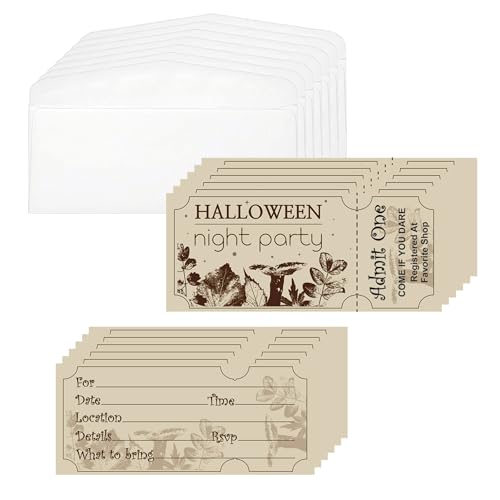 Pop Resin Halloween-Partyeinladungen mit Umschlägen, Eintrittskarte, Vintage, Halloween, schwarze Einladungen zum Ausfüllen, Pilz, Kürbis, gruseliger Totenkopf, Horror-Partyticket, Gelb, 30 Sets von Pop Resin