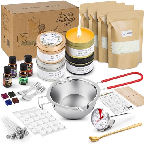 Popolic Kerzenherstellung Kit, DIY Kerzen Selber Machen Set Geeignet für Anfänger, DIY Sojawachs Kerzen Kit, Inklusive Docht, Sojawachs, Dose, DIY-Aufkleber Fingerschutz Abdeckungen Kommt, Geschenkbox von Popolic