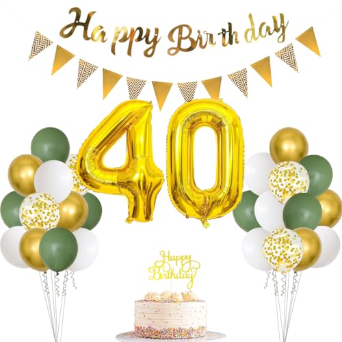 40 Salbeigrün Geburtstagsdekorationen für Frauen Männer, Happy Birthday Banner Cake Topper Zahl 40 Folienballon Salbeigrün Weiß Gold Konfetti Ballon für 40 Geburtstag Feiern Party Dekoration 40 Salbeigrün Geburtstagsdekorationen für Frauen Männer, Happy Birthday Banner Cake Topper Zahl 40 Folienballon Salbeigrün Weiß Gold Konfetti Ballon für 40 Geburtstag Feiern Party Dekoration von PopularLdo