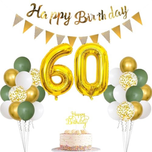 60 Salbeigrün Geburtstag Dekorationen für Frauen Männer, Happy Birthday Banner Cake Topper Zahl 60 Folienballon, Salbeigrün Weiß Gold Konfetti Ballon für 60 Geburtstag Feiern Party Dekoration 60 Salbeigrün Geburtstag Dekorationen für Frauen Männer, Happy Birthday Banner Cake Topper Zahl 60 Folienballon, Salbeigrün Weiß Gold Konfetti Ballon für 60 Geburtstag Feiern Party Dekoration von PopularLdo