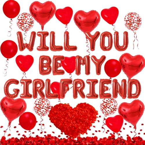 Buchstaben-Luftballons – "Will You Be My Girlfriend", 45,7 cm, rote Herz-Folie, rote Konfetti-Ballons mit 1000 künstlichen Rosenblättern, "Be My Girlfriend"-Vorschlag für Valentinstag, Buchstaben-Luftballons – "Will You Be My Girlfriend", 45,7 cm, rote Herz-Folie, rote Konfetti-Ballons mit 1000 künstlichen Rosenblättern, "Be My Girlfriend"-Vorschlag für Valentinstag, von PopularLdo