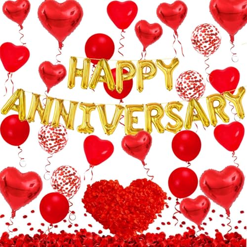 Jubiläumsdekorationen, Happy Anniversary Banner, Herz-Folienballons, rote Herz-Latex-Konfetti-Ballons, rote Rosenblätter für romantische Valentinstag, Jubiläumsfeiern, Partydekorationen Jubiläumsdekorationen, Happy Anniversary Banner, Herz-Folienballons, rote Herz-Latex-Konfetti-Ballons, rote Rosenblätter für romantische Valentinstag, Jubiläumsfeiern, Partydekorationen von PopularLdo