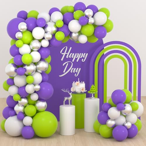 Limettengrün-Lila-Weiß-Silber-Ballongirlanden-Set – 122 Stück grün-violett-weiße Ballons, metallisch-silberne Ballons für Jungen und Kinder, Buzz Lightyear-Weltthema, Geburtstags-Babyparty-Dekoration Limettengrün-Lila-Weiß-Silber-Ballongirlanden-Set – 122 Stück grün-violett-weiße Ballons, metallisch-silberne Ballons für Jungen und Kinder, Buzz Lightyear-Weltthema, Geburtstags-Babyparty-Dekoration von PopularLdo