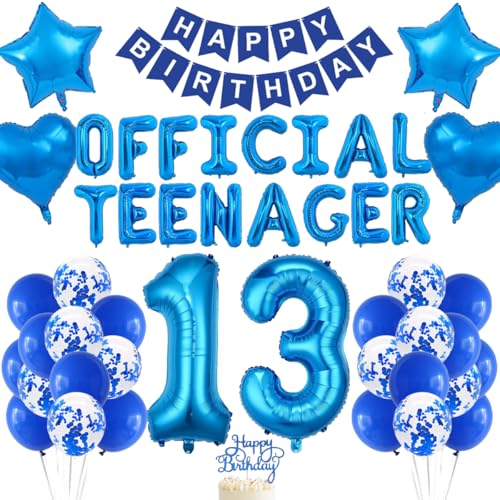 Party-Dekorationen zum 13. Geburtstag, offizielles Teenager-Ballon, Happy Birthday-Banner, blauer Herz-Stern-Folienballon, blaue Konfetti-Ballons, Kuchenaufsatz für 13-jährige Jungen, Party-Dekorationen zum 13. Geburtstag, offizielles Teenager-Ballon, Happy Birthday-Banner, blauer Herz-Stern-Folienballon, blaue Konfetti-Ballons, Kuchenaufsatz für 13-jährige Jungen, von PopularLdo
