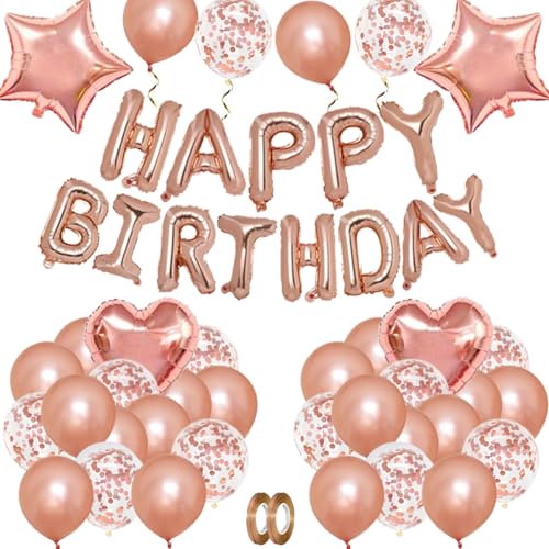 Rose Gold Geburtstag Party Dekorationen, Happy Birthday Banner Latex Party Konfetti Rose Gold Stern Herz Folienballons für Mädchen Frauen Geburtstag Party Supplies Dekoration Rose Gold Geburtstag Party Dekorationen, Happy Birthday Banner Latex Party Konfetti Rose Gold Stern Herz Folienballons für Mädchen Frauen Geburtstag Party Supplies Dekoration von PopularLdo