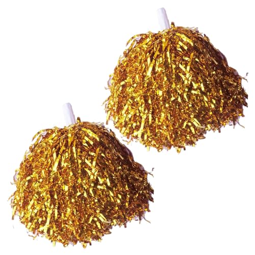 Porceosy Funkelnde Cheerleader-Pompons, langlebiges Pe-Material, 2 Stück metallische Pompons mit rutschfestem Griff, lebendige Sportarten für Cheerleading-Tanz Golden von Porceosy