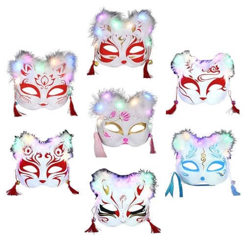 Porceosy Leuchtende Tiermaske, Tier-Cosplay-Maske, 5 Stück/Set, Fuchs, halbe Rohlinge, Tiergesichtsmaske, Cosplay, Verkleidung, Maske, C von Porceosy