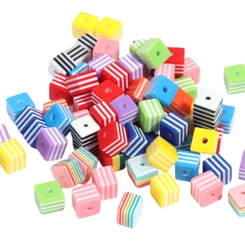 200pcs Acrylperlen, gestreifte Würfel Regenbogenperlen mit Loch 8 mm farbenfrohe quadratische, gestreifte Bubblegum Gumball für DIY -Bastelschmuck, Miniaturpuppenhausbademodell von Porgeel
