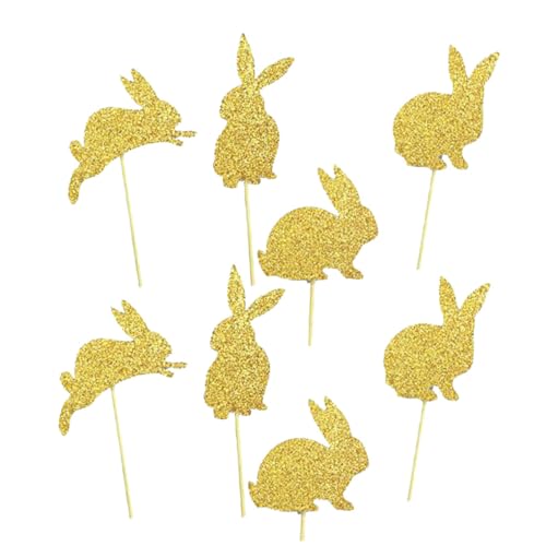 Bunny Cupcake Toppers 8 PCs 4 Typen Kaninchenkuchen Toppers Geburtstagsfeier Osterkuchen Dekoration Golden von Porgeel