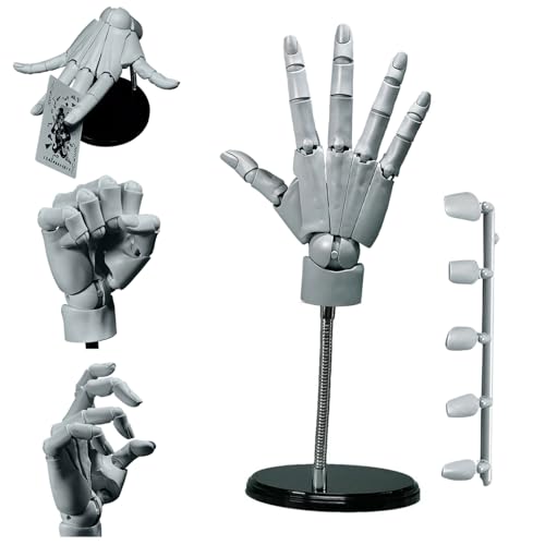 Handmodell 1: 1 artikuliertes Mannequin Handbewegungsgelenk 16x8in Manikin Hand mit Basis DIY PVC ABS Handmodell zum Zeichnen, Malerei, Skizzieren, Grau() von Porgeel