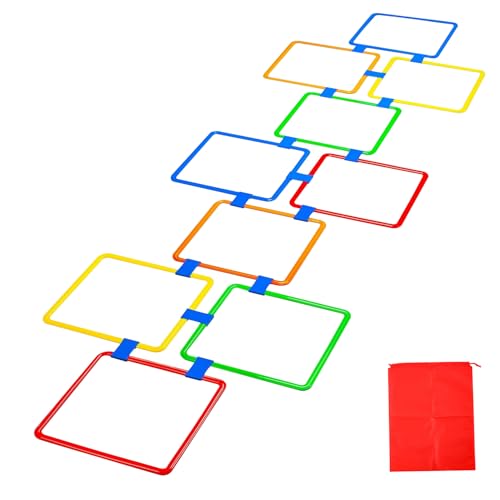 Porgeel Hopscotch Rings Spiel, 10pcs Square Hopscotch Rings 15 Zoll mehrfarbigem Hindernisstreck Porgeel Hopscotch Rings Spiel, 10pcs Square Hopscotch Rings 15 Zoll mehrfarbigem Hindernisstreck von Porgeel