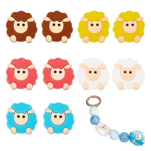 Silikonperlen 10 pcs Schafform -Silikonperlen für Schlüsselbund 5 Farben Animal Dummy Clip Making -Kit 2mm Loch für Armban von Porgeel