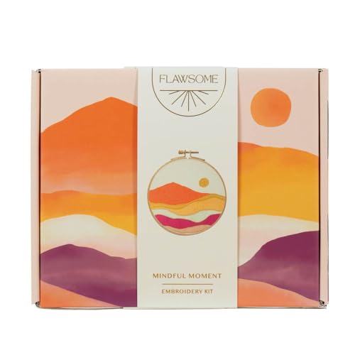 Portico Designs Ltd Makelhaftes abstraktes Stickset mit Sonnenuntergang, enthält Fäden, Bambus-Holzreifen und Nadeln, ideal für Achtsamkeit von Portico Designs Ltd