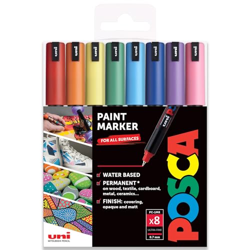 Posca PC-1MR Paint Marker Art Pens - 0,7 mm - 8 Stück - Regenbogen-Set in Brieftaschen-Verpackung, mehrfarbig von POSCA