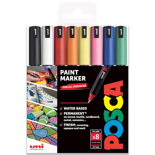 Posca PC-1MR Paint Marker Art Pens – 0,7 mm – 8 Stück – unverzichtbares Set in Brieftaschen-Verpackung, mehrfarbig von POSCA