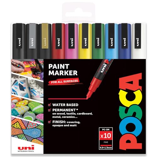 Posca PC-3M Paint Marker Kunststifte - 0,9-1,3 mm - 10 Stück - Essential Set in Brieftaschen-Verpackung, mehrfarbig von POSCA