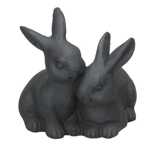 putziges kuschelndes Osterhasenpaar schwarz matt Shabby Optik ungleichmäßige Oberfläche von Posiwio