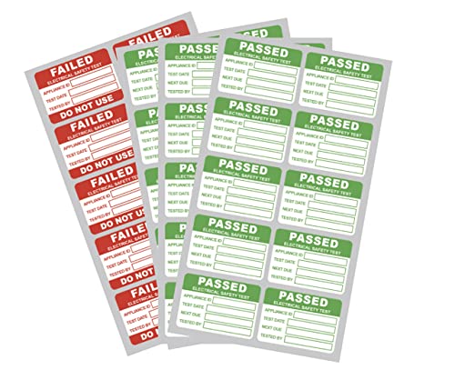 Poskornwel PAT-Test-Etiketten, 200 Stück, 20 rote Ausfall-Etiketten, 2,8 x 4,1 cm, wasserdicht, grün von Poskornwel